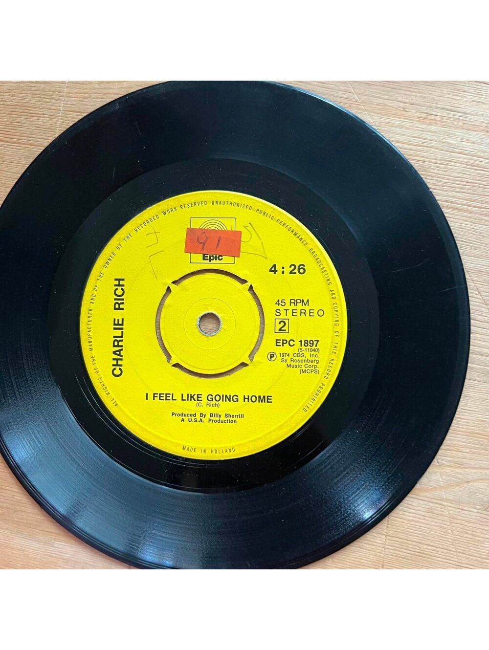 Charlie Rich - I Feel Life Going Home/The Most Beautiful Girl 45rpm VG+ R07